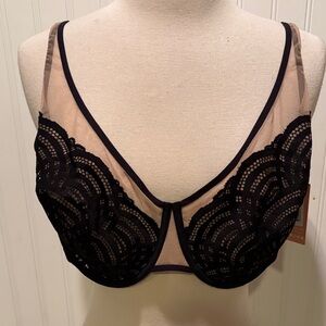 NWT ThirdLove Black and Tan Lace Underwire Bra Size 38E